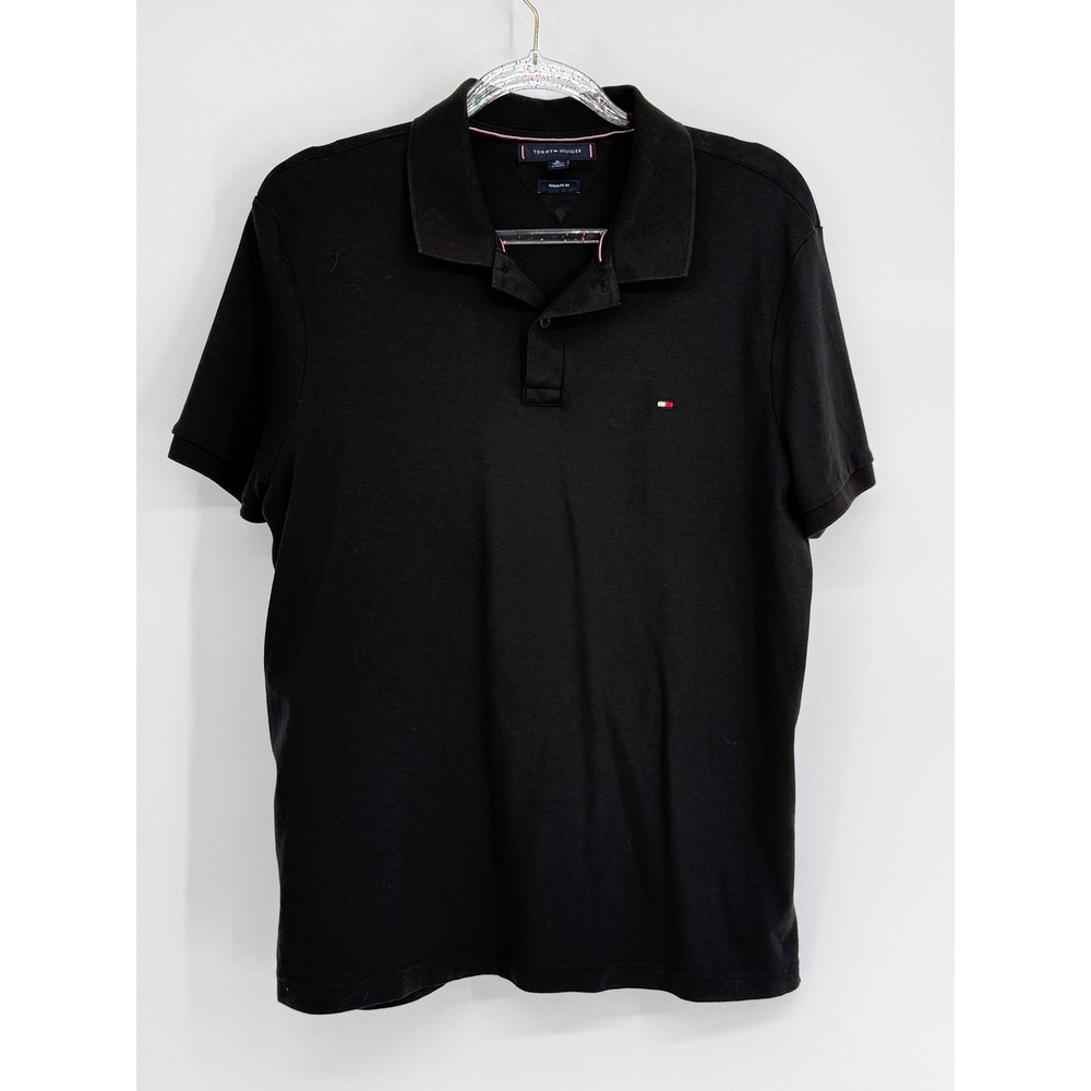 Tommy Hilfiger Mens Regular Fit Short Sleeve Cotton Polo Shirt Black Sz XL Logo
